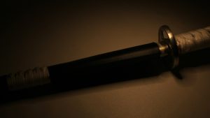 A Japanese sword in its sheath.