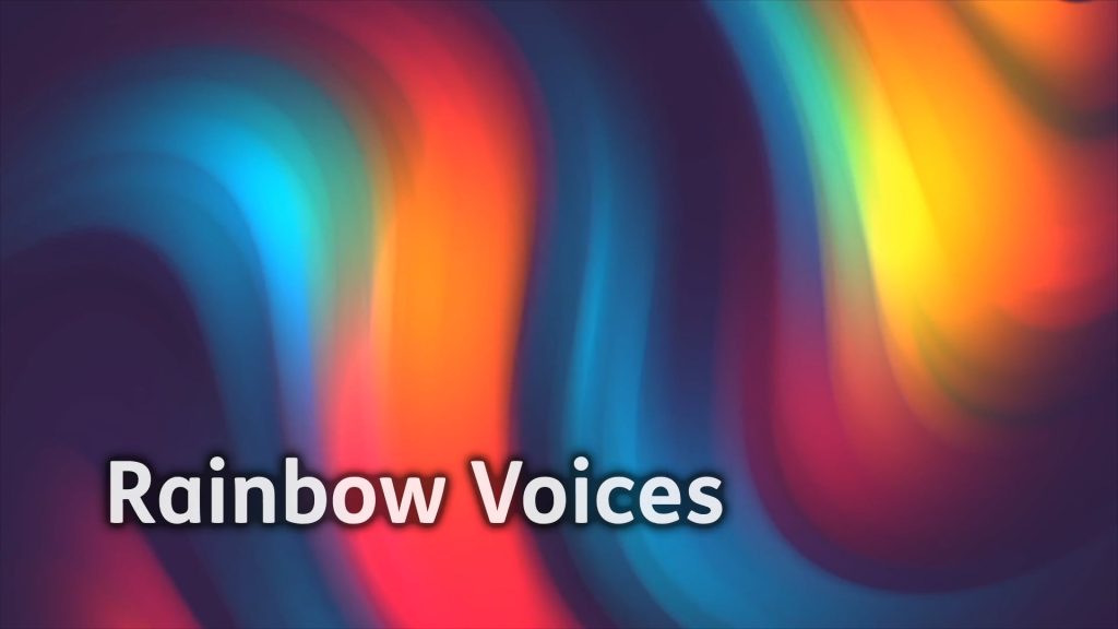 The title Rainbow Voices over a Rainbow background.