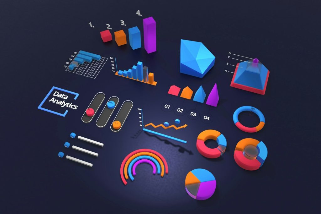 Statistics A group of colourful 3d pictures of pie charts and other statistical graphics.